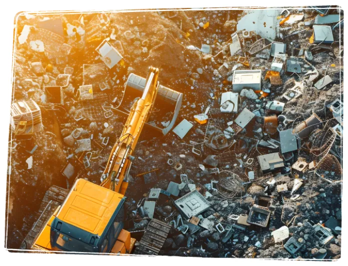 Une pelle mécanique travaillant dans un dépotoir.