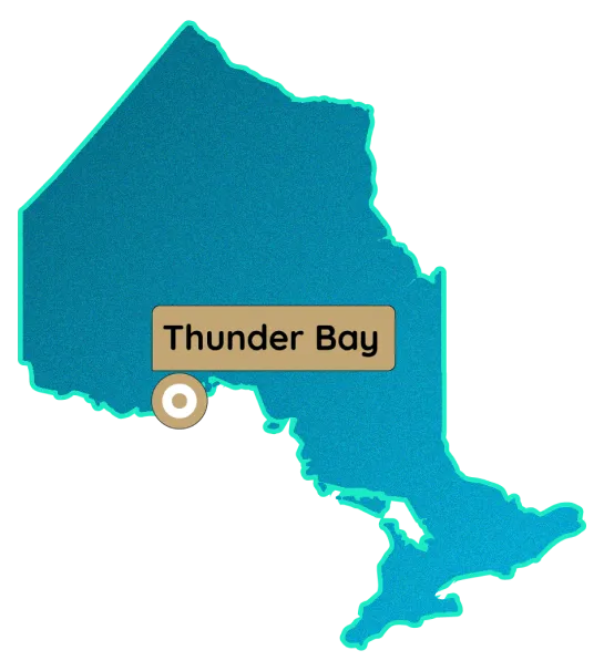 Une cible situant la ville de Thunder Bay sur un découpage géographique de l’Ontario.