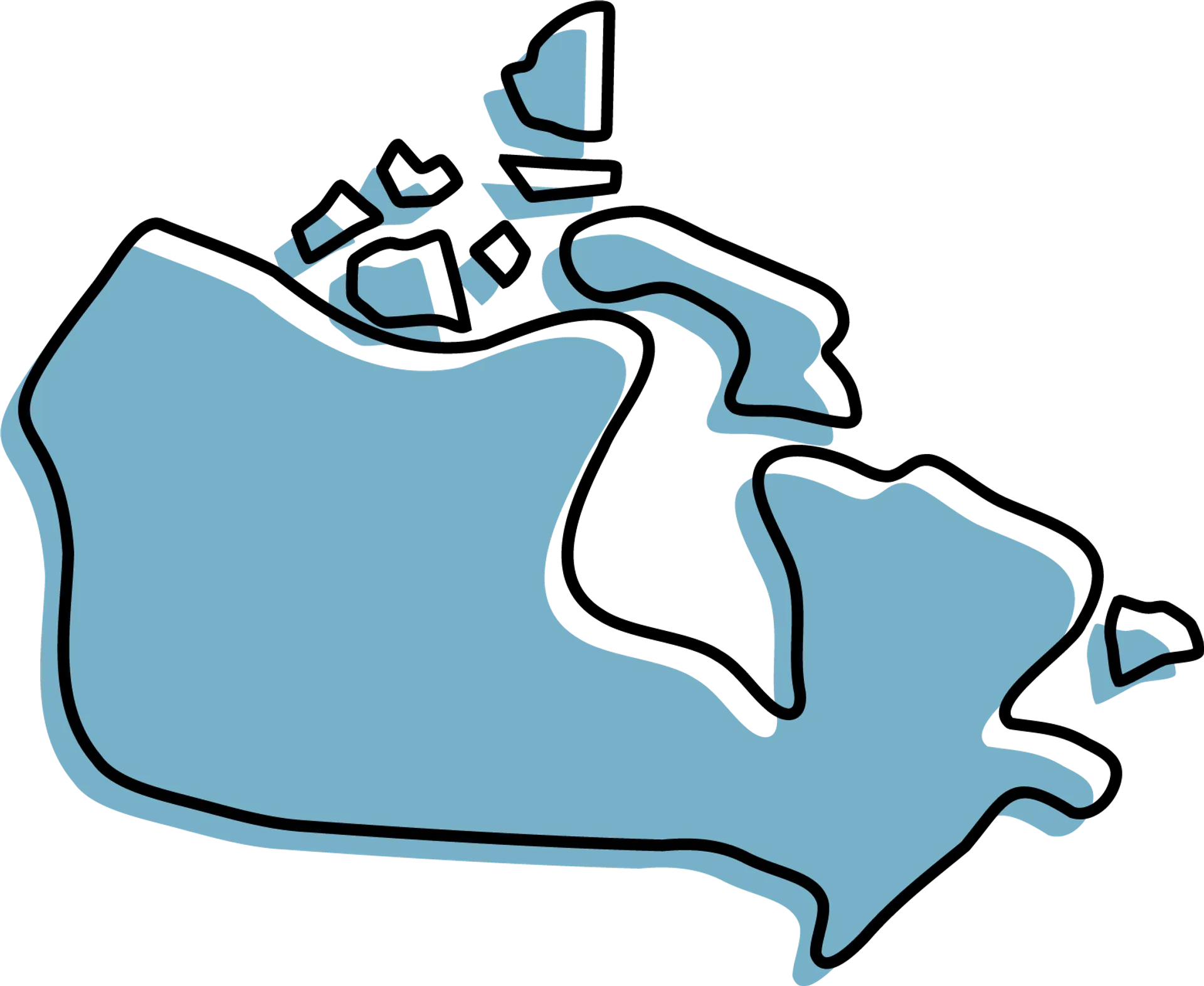 Un croquis de la forme géographique du Canada.