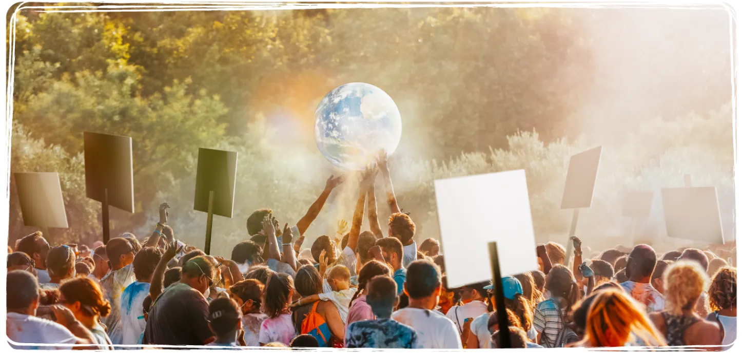 Des personnes regroupées manifestant en soutien à l’environnement.